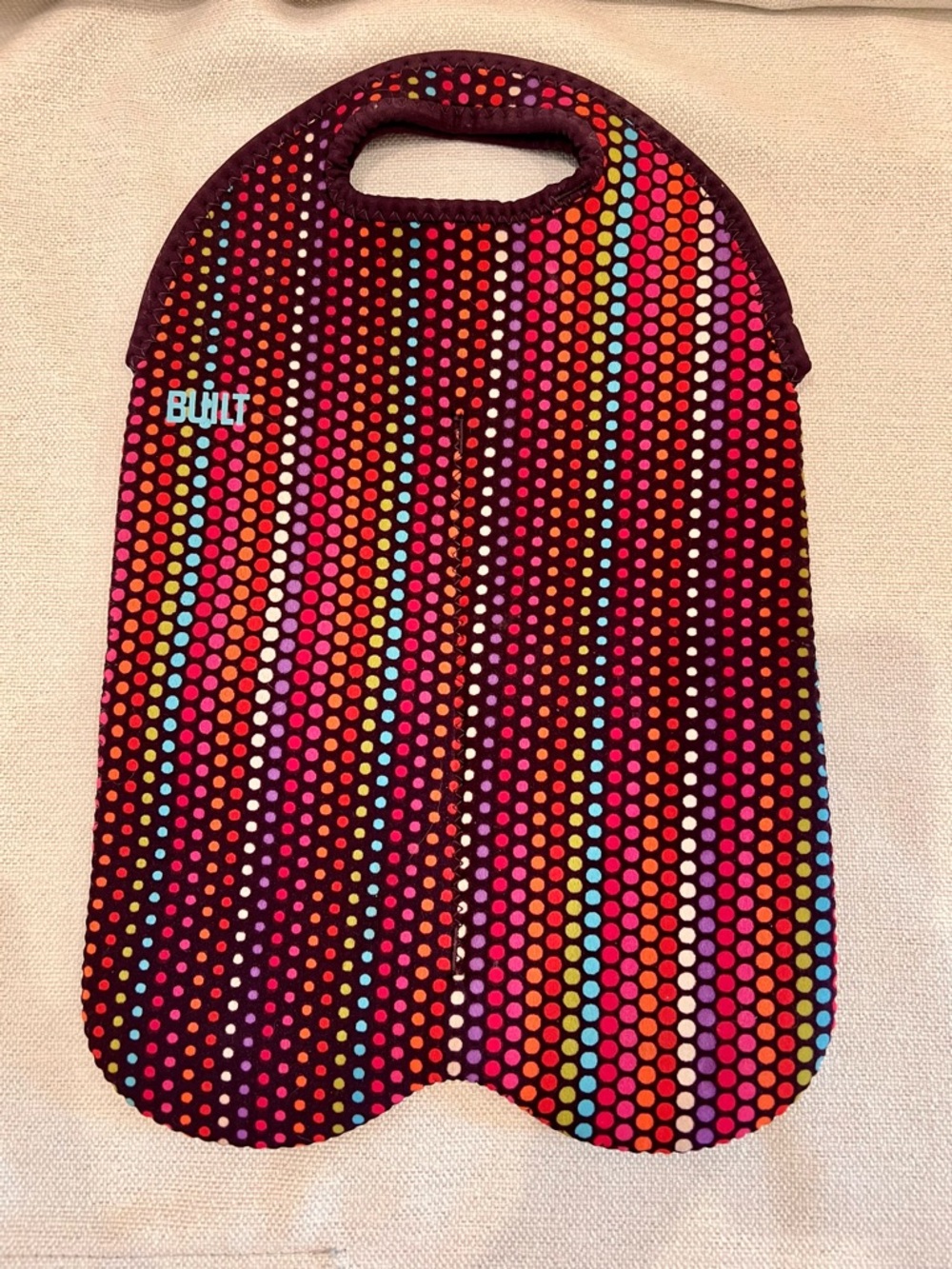 BUILT NY Neoprene Two Bottle Wine Tote Colorful Polka Dot Carrier Y2K